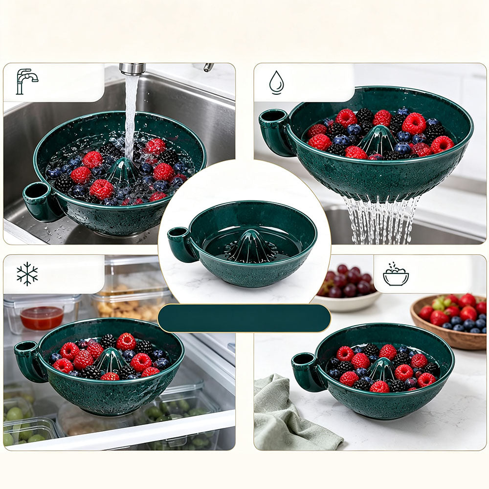 Ceramic Swirl Colander Bowl for Washing Draining and Serving - Green