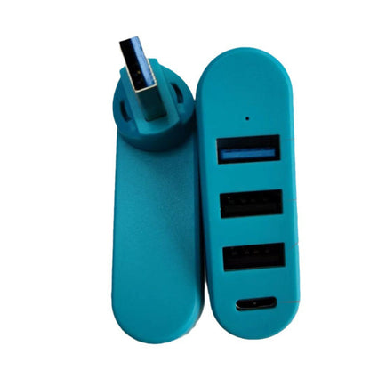 4-Port USB 3.0 Hub 180-Degree Rotating USB Splitter for Laptop Car Blue