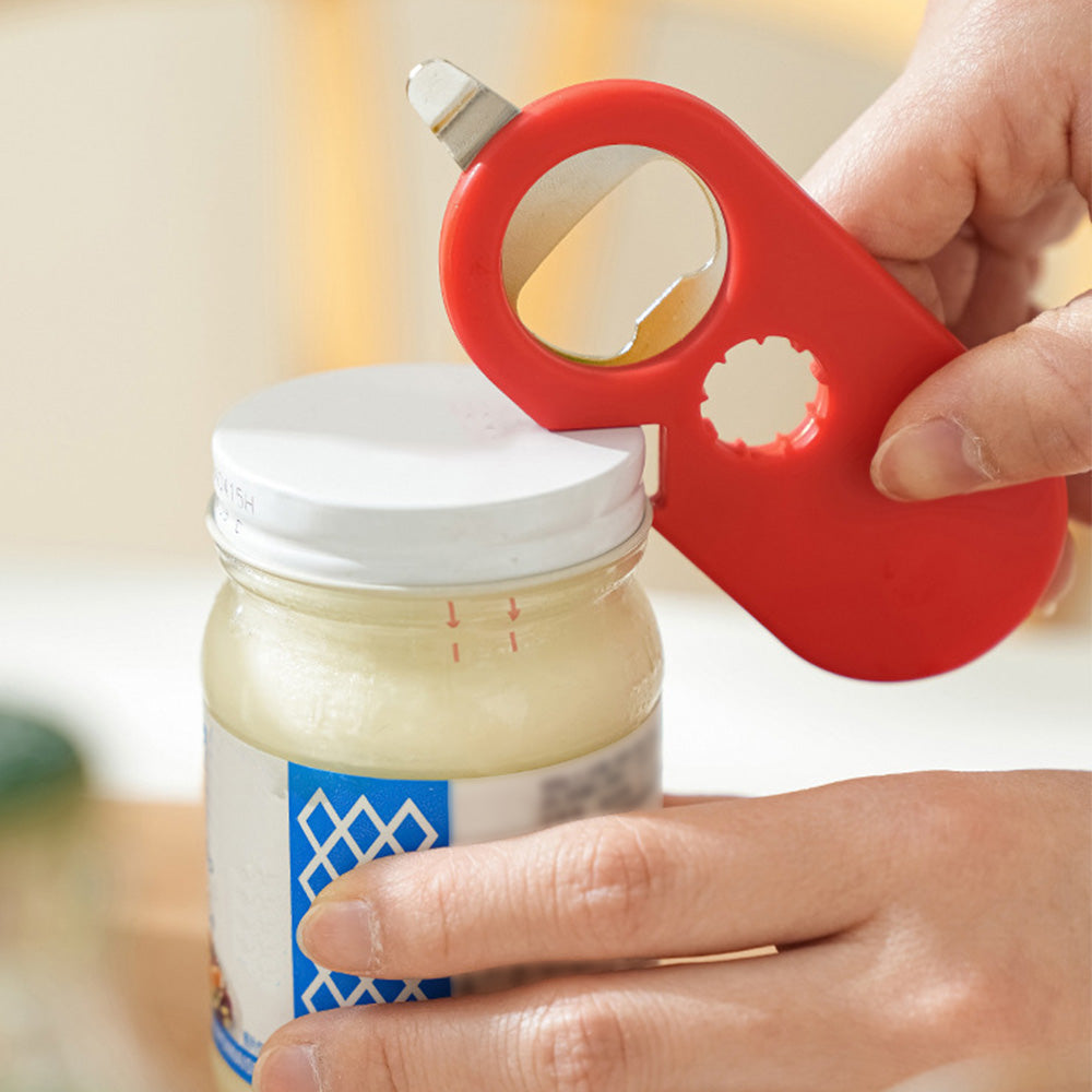 2 Piece 5-in-1 Bottle Jar Can Opener with Easy Attached Storage - Red
