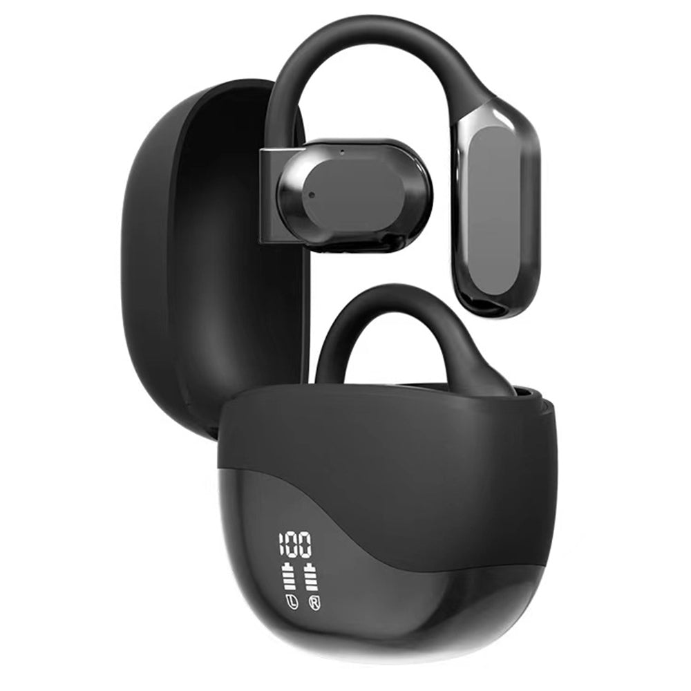 Open Ear Headphone Bluetooth Wireless Earbud Sport Over Ear Earhooks LED Power Display Earphone Black