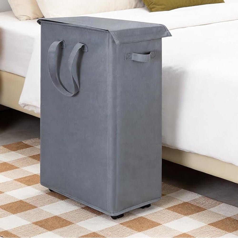 65L Laundry Basket with Wheels and Lid-Grey