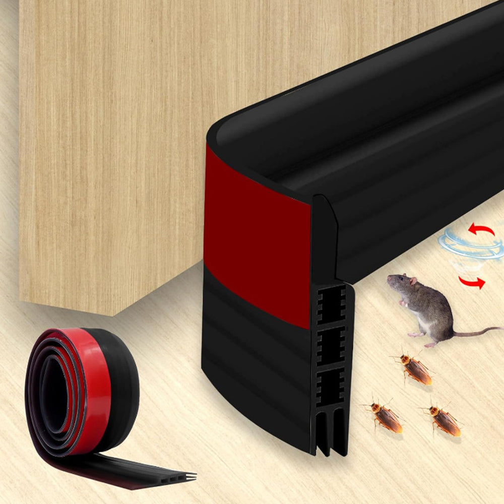 Rubber Door Draft Stopper Under Door Sealer Noise Blocker Sound Proof Draft Guard Black