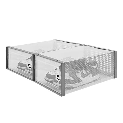 2 Pcs Clear Stackable Shoe Boxes Plastic Sneaker Containers for Closet Under Bed-Grey