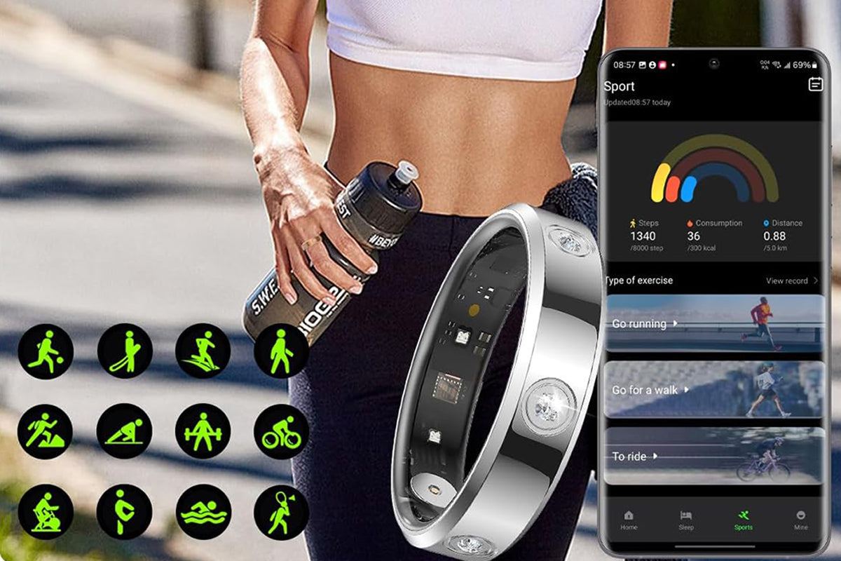 Elegant Stainless Steel Smart Ring with Charging Case - Silver