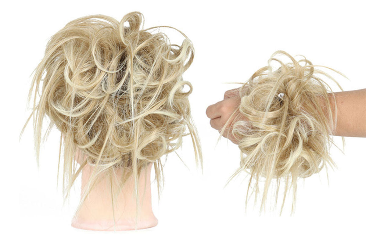 High-Temperature Fiber Curly Wavy Scrunchy Messy Hair Bun-Ash Blonde To Bleach Blonde