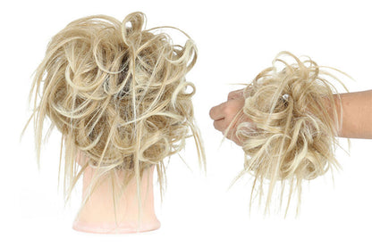 High-Temperature Fiber Curly Wavy Scrunchy Messy Hair Bun-Ash Blonde To Bleach Blonde