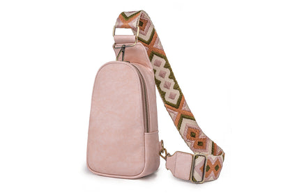 PU Leather Crossbody Sling Bag Multipurpose Chest Bag for Women-Pink
