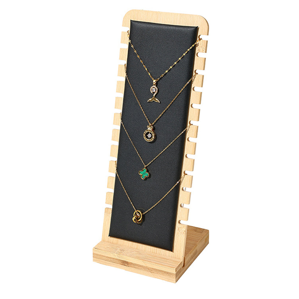Bamboo Necklace Display Stand for Vendor-Black Leather