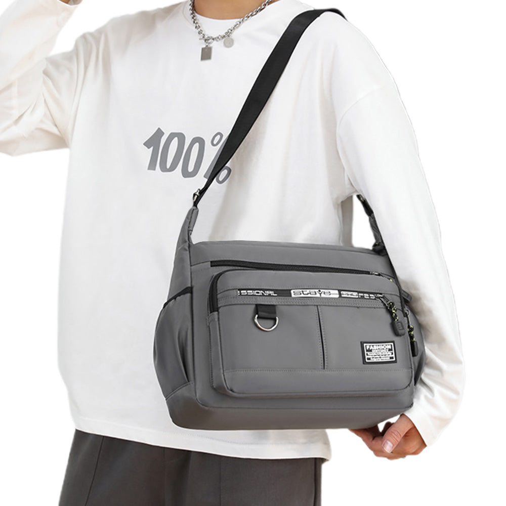 Multi-Pocket Men's Crossbody Shoulder Bag for Outdoor Travel and Commuting -Grey