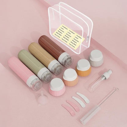 18 Piece Silicone Leak Resistant Travel Toiletry Bottle Set - Coffee