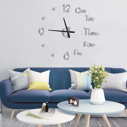 3D Wall Clock Acrylic Modern Mirror Surface DIY Clock Home Office Decor Silver