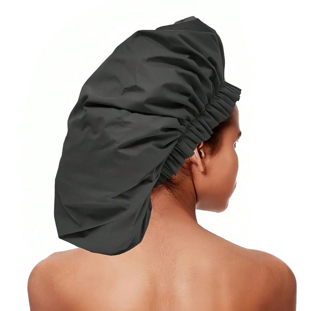 2 Piece PEVA Shower Caps for Long Hair - Black