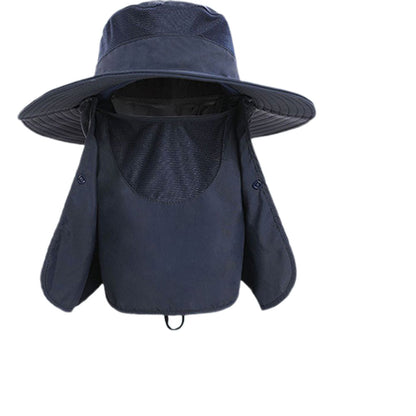 Sun Protection Fishing Cap Wide Brim Hat With Neck Flap And Face Cover-Navy