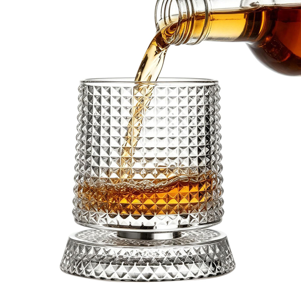 270ml Rotating Whiskey Glass Transparent Glass-Checkered Style