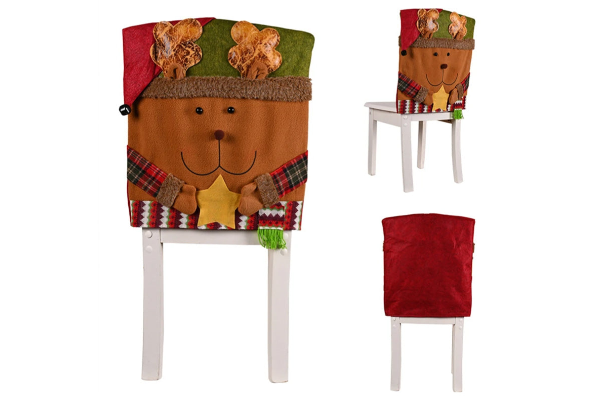 2Pcs Christmas Chair Covers with Santa Hat for Holiday Dinner Party -Reindeer
