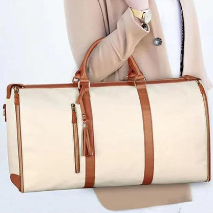 Water-Resistant Garment Duffle Bag Duffle Bag PU Leather Travel Bag -Beige