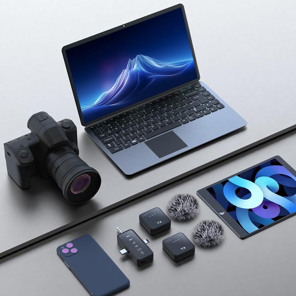 3-in-1 Wireless Lavalier Microphone 2.4G Plug and Play Mini Microphone for Recording Interview Vlogs