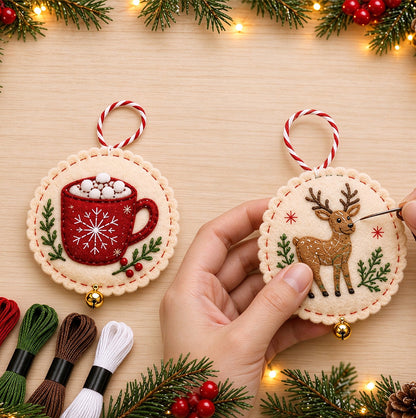 Christmas DIY Embroidery Felt Hanging Ornament Craft Kit For Adult  - Cup