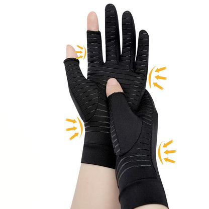 2 Finger Open Copper Arthritis Compression Gloves with Touchscreen Tips for Tendonitis