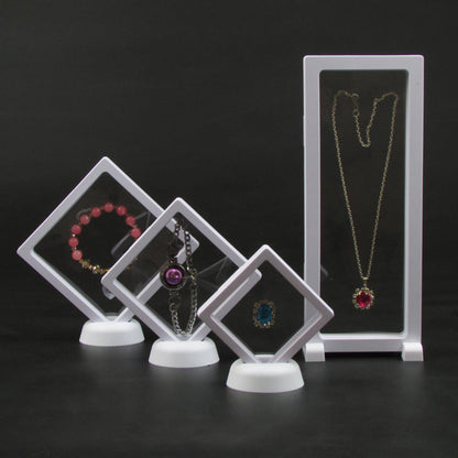 4Pcs Set 3D Floating Frame Display Holder Stands Clear Jewelry Storage Box