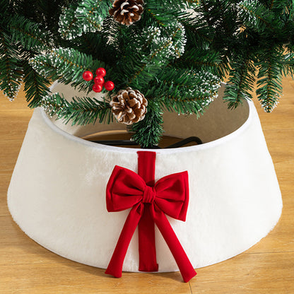 Christmas Tree Collar with Bow Holiday Tree Decor - White
