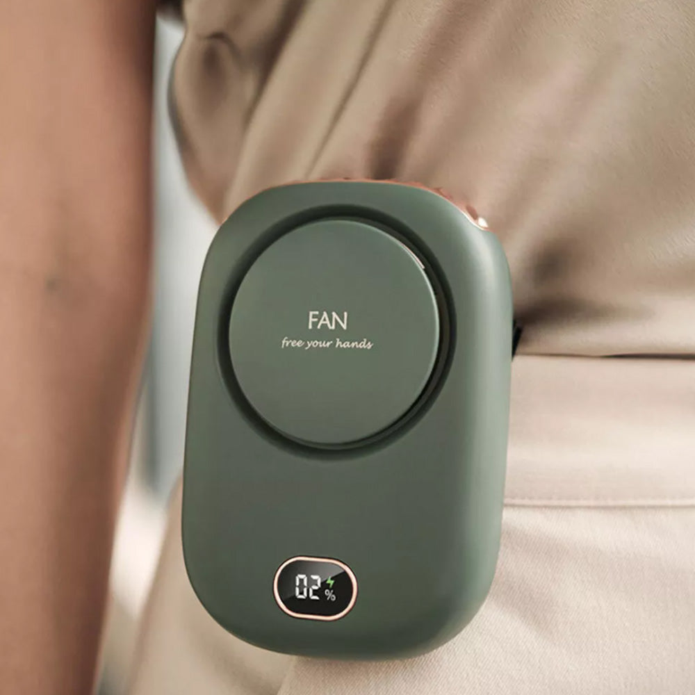 Portable Summer Cooling Fan with Lanyard USB Rechargeable Desk Fan Mini Cooling Travel Hanging Fan Green