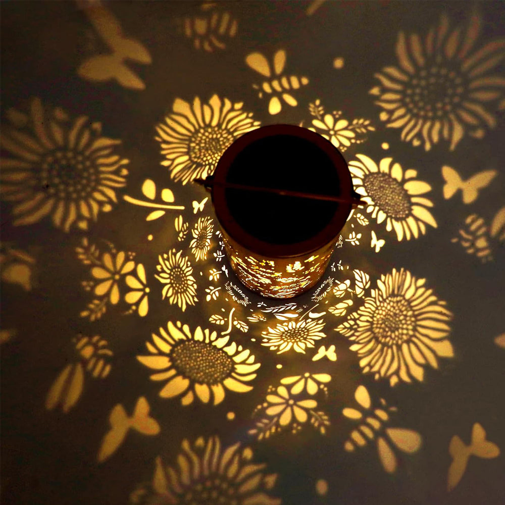 Sunflower Solar Lantern with Butterfly Cutout Light Projection - Yellow