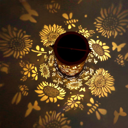 Sunflower Solar Lantern with Butterfly Cutout Light Projection - Yellow