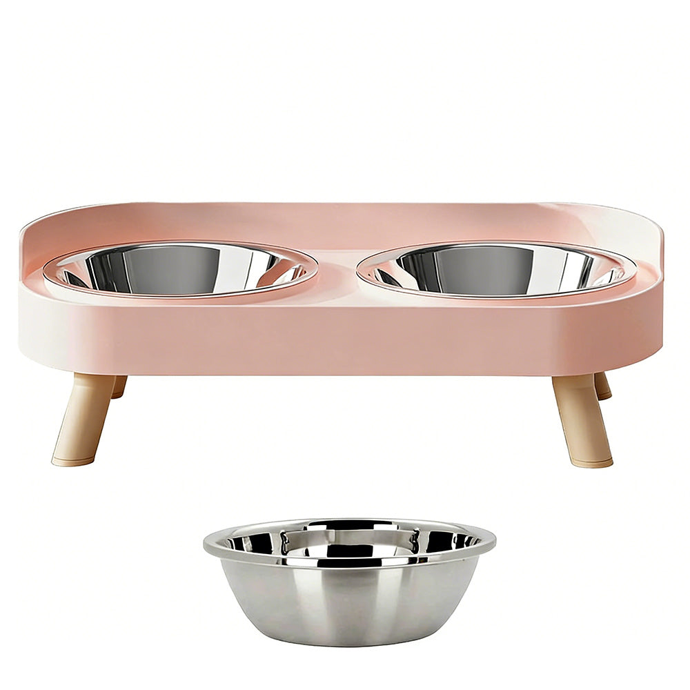 Elevated Double Stainless Steel Pet Food and Water Bowl Set-Pink