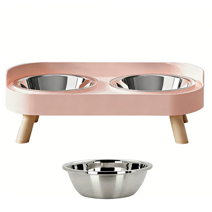 Elevated Double Stainless Steel Pet Food and Water Bowl Set-Pink