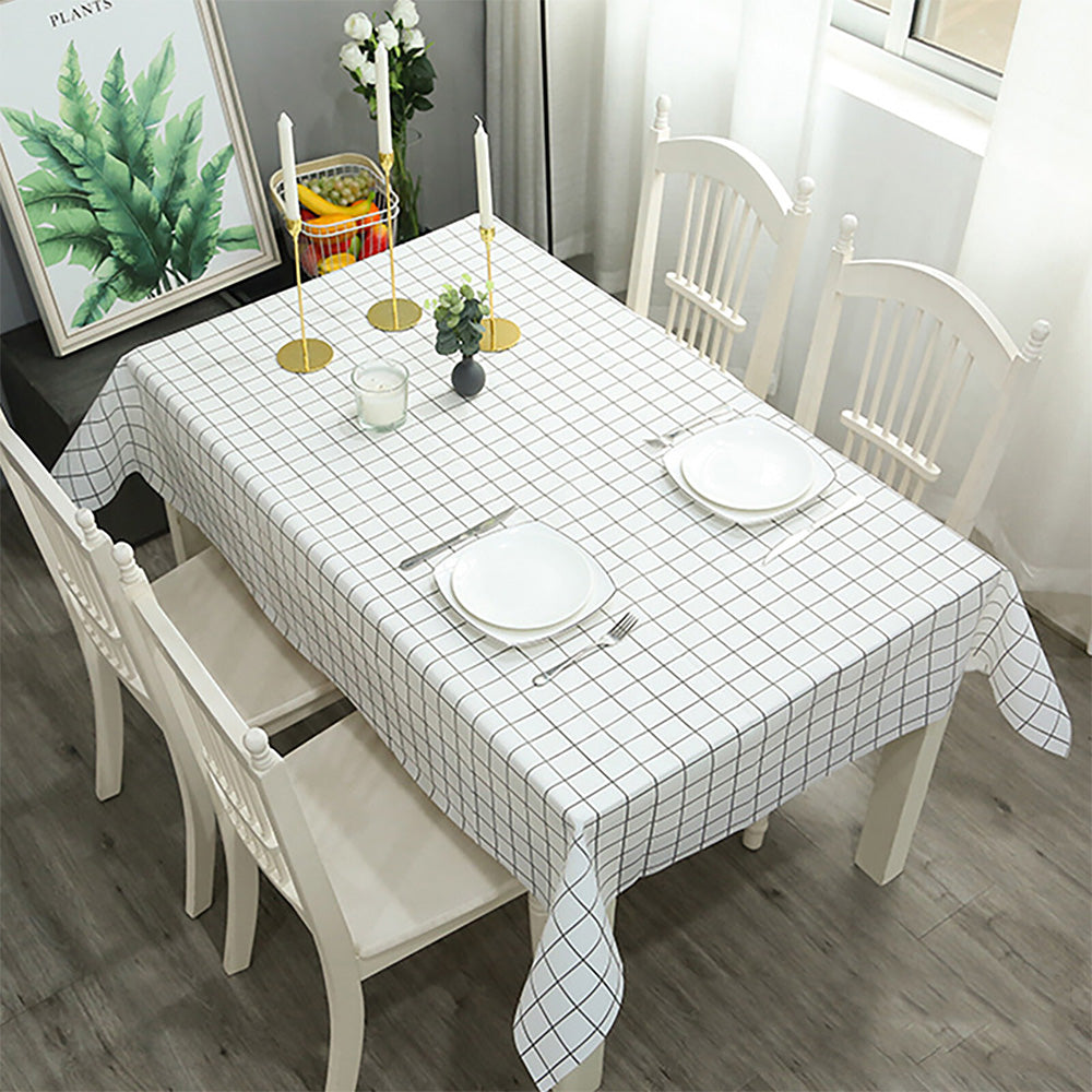 2-Pack PVC Tablecloth Waterproof Oilproof with Checkered Pattern White Check