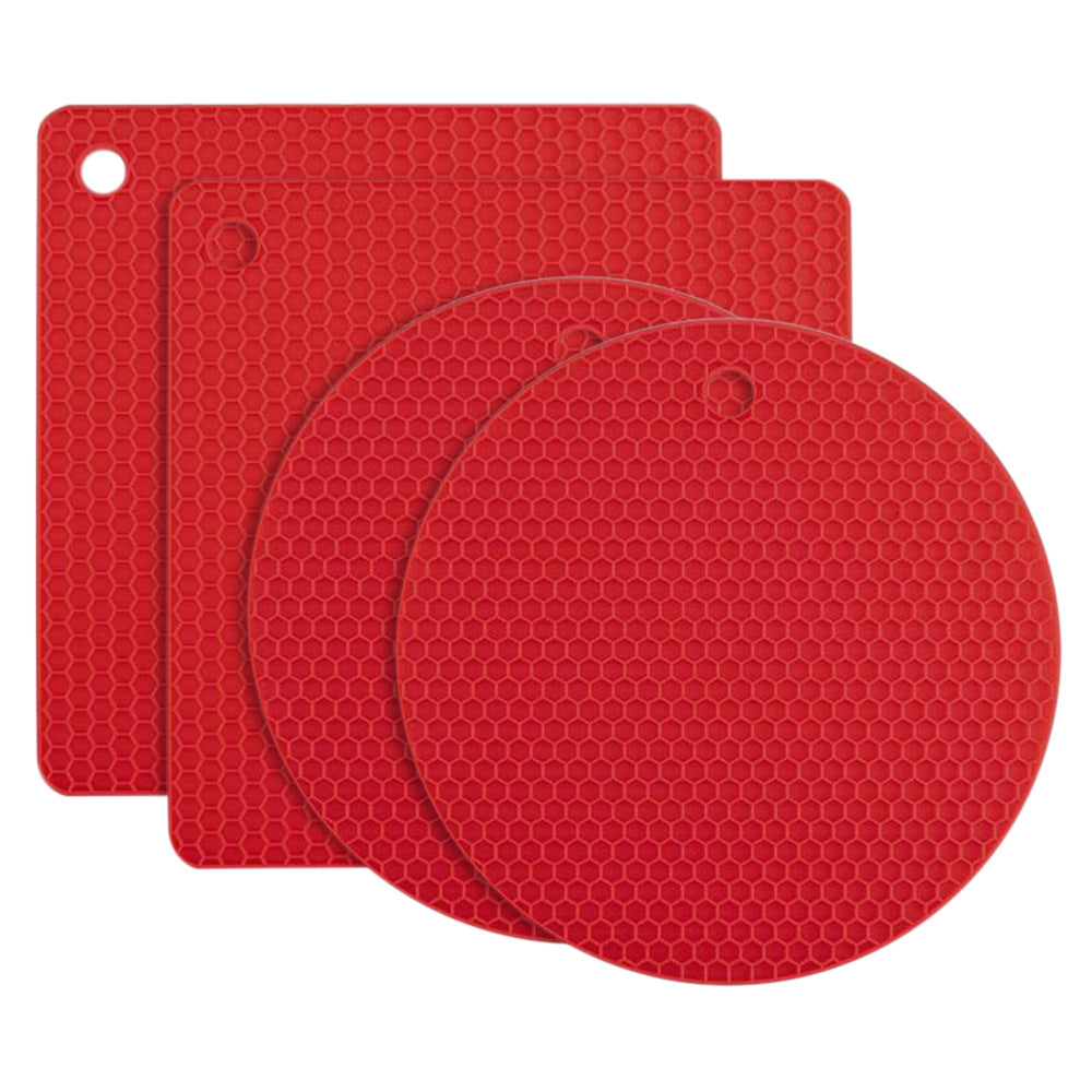 4Pcs Multipurpose Silicone Trivet Mats Heat Resistant Pot Holder Pads for Kitchen Red