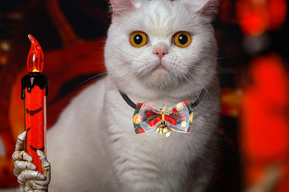 2Pcs Christmas Pet Bow Tie With Bell and Bow Dog Bow Tie Cat Kitten Plaid Collar-Style 3