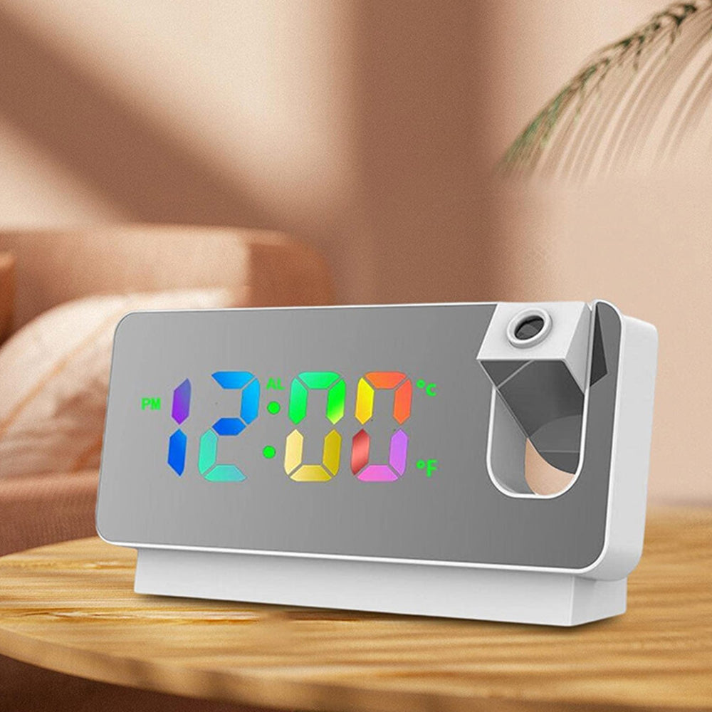 LED Digital Smart Alarm Clock with Time & Temperature Projection LCD Display White