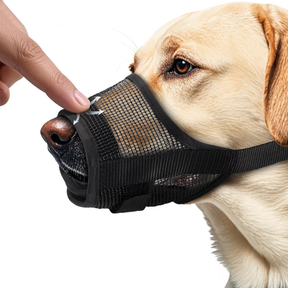 Dog Muzzle Air Mesh Adjustable Mouth Guard for Bark and Scavenging Prevention Black
