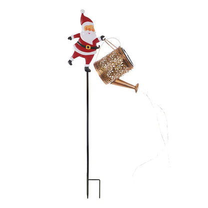 Santa Solar Garden Stake Light Christmas Watering Can Lamp Yard Decor