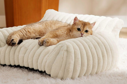Cat Couch Bed Fluffy Pet Sofa with Removable Washable Cover Non-Slip Bottom -White