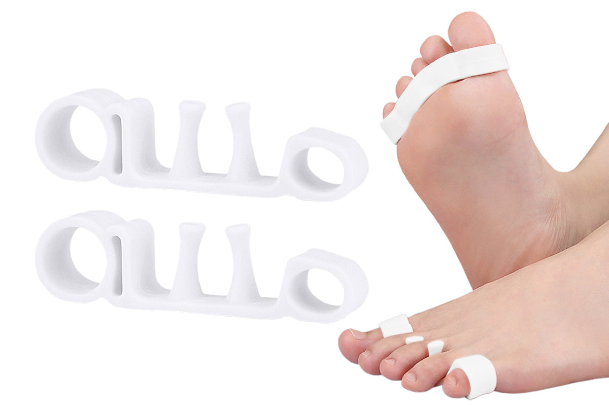 2 Pairs Five-Hole Toe Separators Bunion Corrector Pads for Foot Alignment and Pressure Relief-White