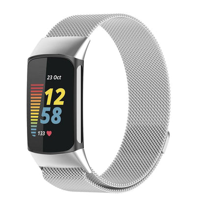 For Fitbit Charge 5 Replacement Stainless Steel Magnet Strap Milanese Band Silver
