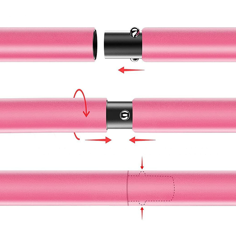 Multifunctional Pilates Bar Kit with Resistance Bands Portable Home Gym Core Strength Training Exercise Accessories Pink