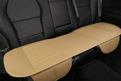 Faux Leather Rear Car Anti-Slip Bench Seat Protector Mat With Storage Pockets-Beige