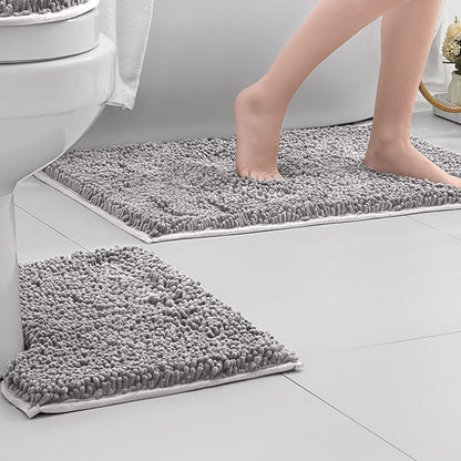2 Piece Absorbent Bathroom Mat and U Shape Toilet Rug Set - Light Grey
