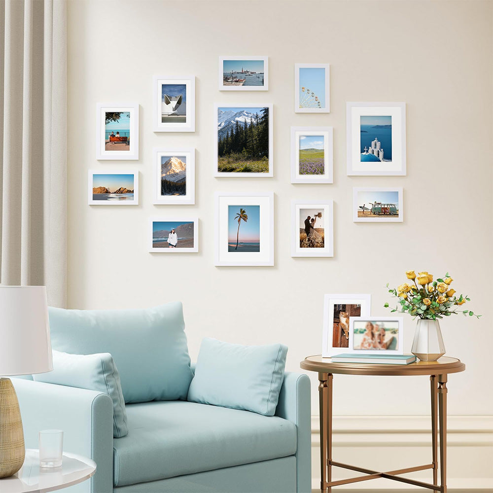 15 Piece Picture Frame Set Multi-size Collage Photo Frames for Wall or Tabletop Display-White