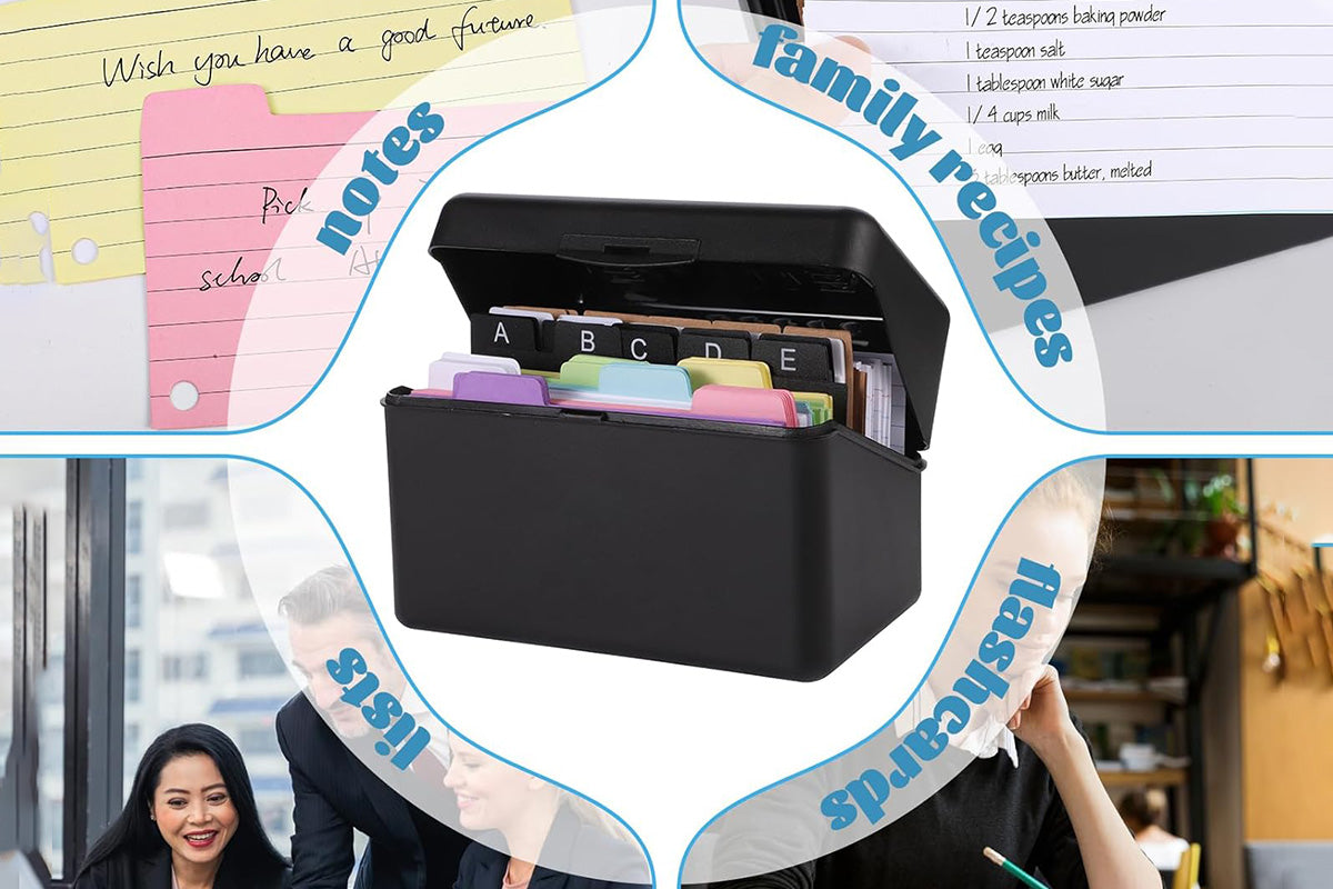 Ruled Index Card Box Set Index Cards Organizer Box -Black