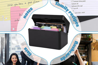 Ruled Index Card Box Set Index Cards Organizer Box -Black
