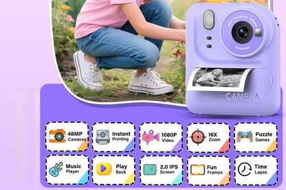 Boy and Girls Camera Instant Print Photo Portable Thermal Printing Camera-Purple