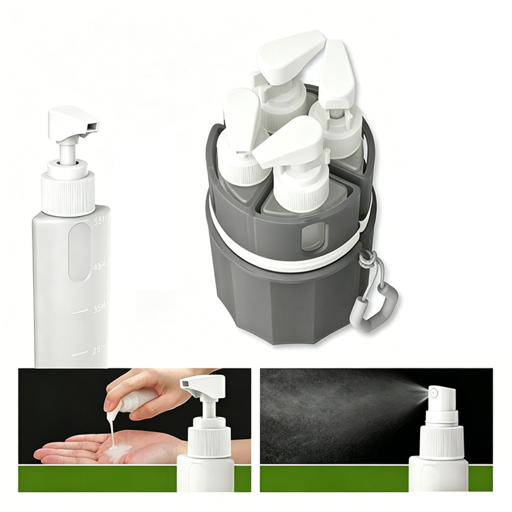 4 in 1 Travel Dispenser Bottle Set with Suction Cup for Toiletries-Grey