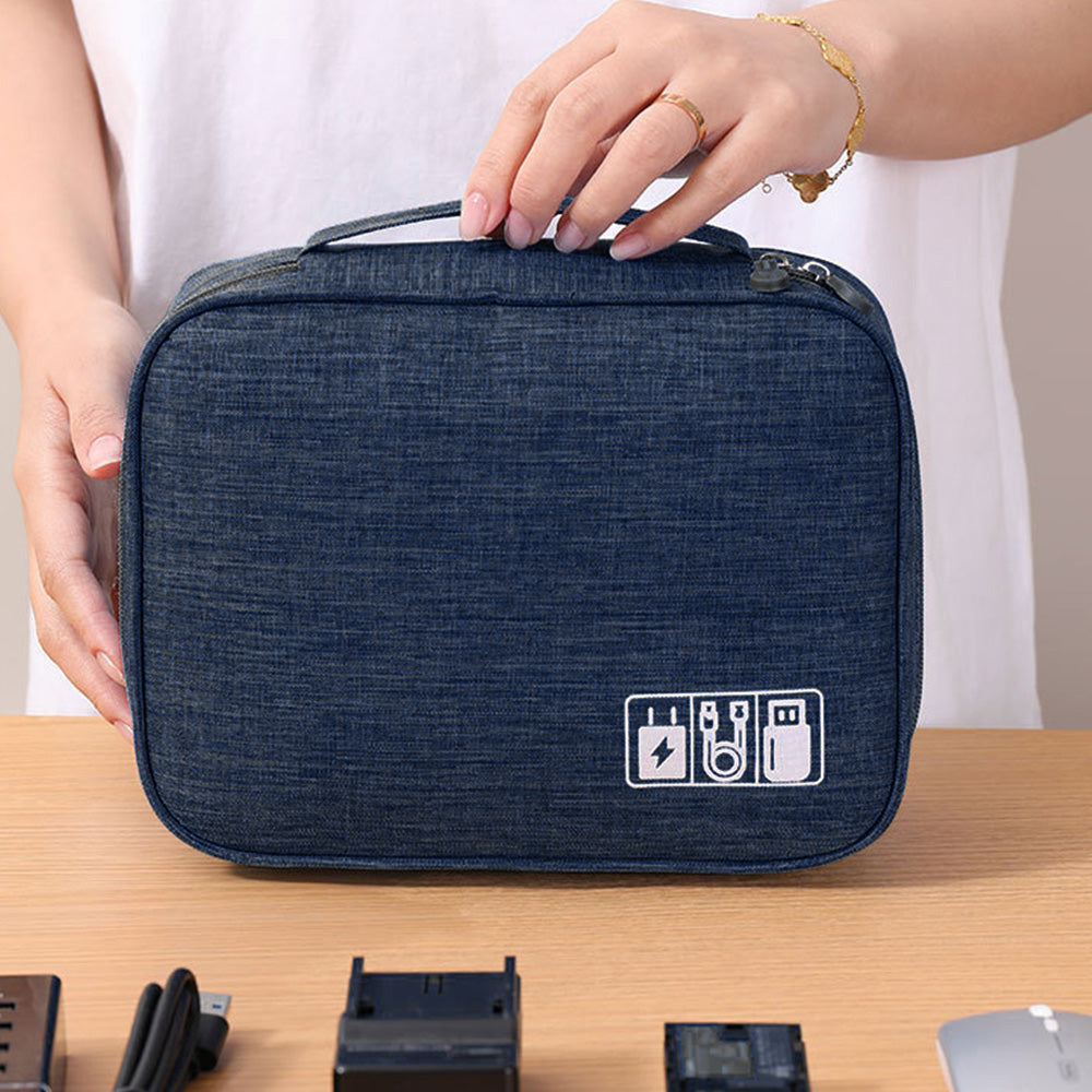Large Digital Electronics Travel Organizer Bag with Adjustable Dividers - Navy
