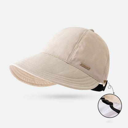 Wide Brim Quick Dry Sun Hat with Ponytail Opening and Hook - Beige