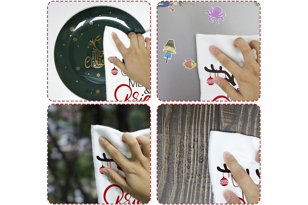 4Pcs Set Christmas Kitchen Towels Grinch Hand Inspirited Towel Merry Christmas Decorative Xmas Absorbent Dish Towels-Style 2